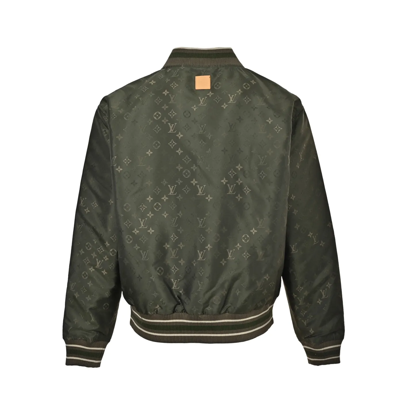 Louis Vuitton/Louis Vuitton olive green all-over printed old flower satin baseball jacket